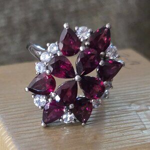 Garnet Ring, 925 silver, size 10
